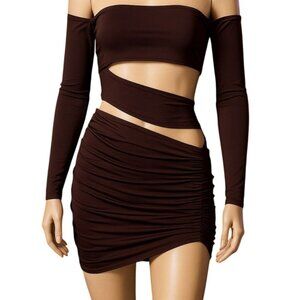 Chocolate Slinky Cut Out Bodycon Mini Dress Size 4 Bardot Y2K Baddie Clubwear